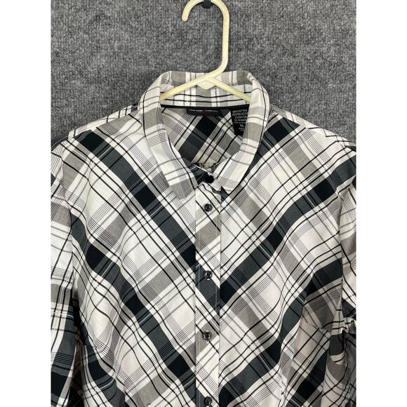 New York & Company Shirt Women’s XL Black/White Plaid Long Sleeve - Picture 3 of 13